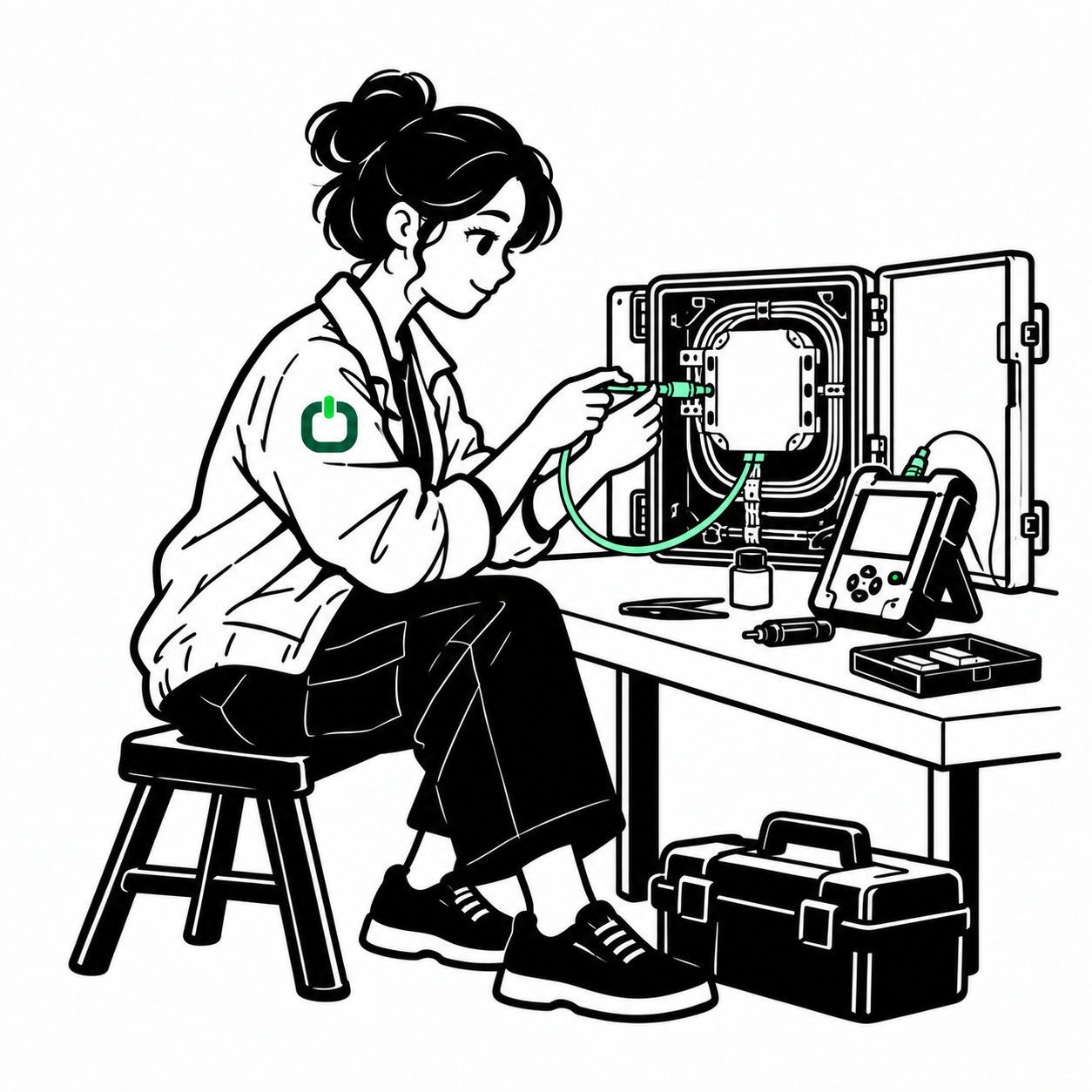 Illustration of fiber-optic technicians field work