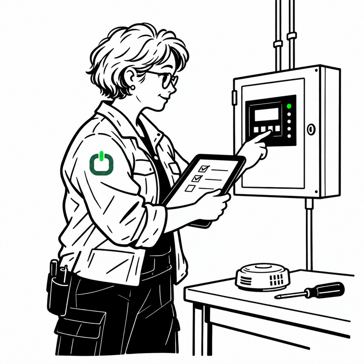 Illustration of fire alarm technicians field work
